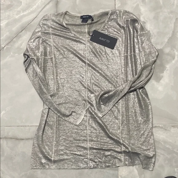 Avant Toi Silver Graphic Long Sleeve Blouse BBB - Picture 1 of 8